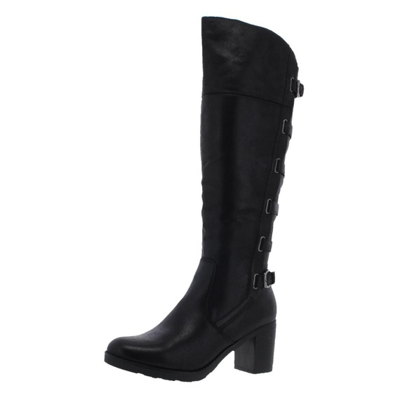 BareTraps Shoes - Baretraps Gyllian Size 8 1/2 Black Knee High Faux Leather Heeled Zip Up Boots